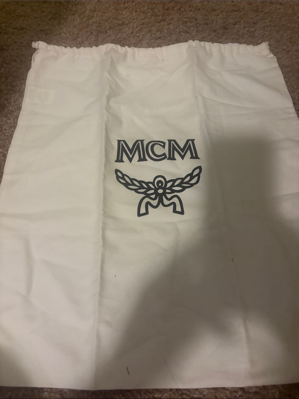 MCM White Logo Drawstring Bag